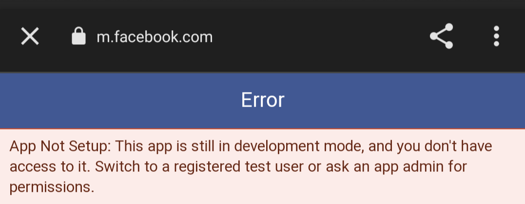 Facebook Login Failed: Error obtaining Facebook Permissions